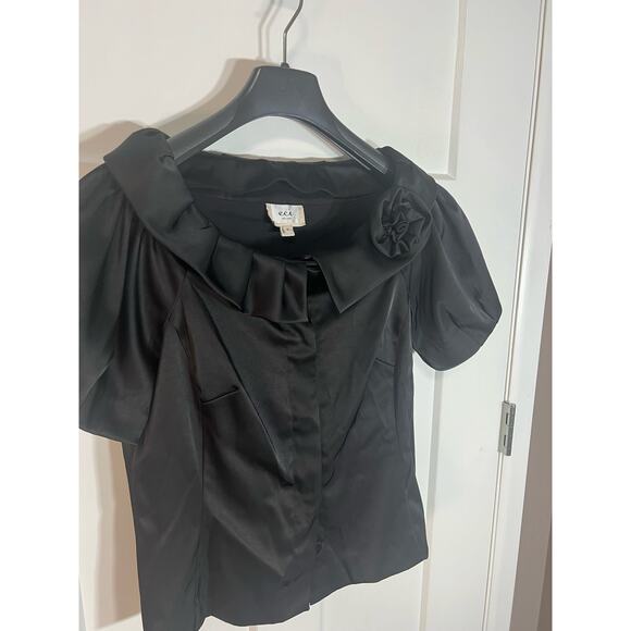 VINTAGE Y2K ECI NEW YORK BLOUSE | WOMENS BLACK SILK FORMAL BLAZER | SIZE 6 - Picture 2 of 10